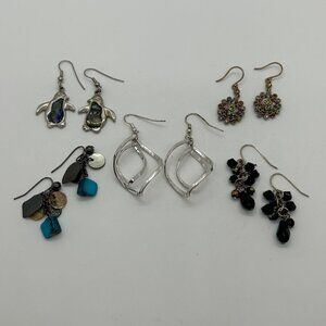 Lot Of 5 Vintage & Modern Earring Sets For Pierced Ears Including Silver-Tone Ab